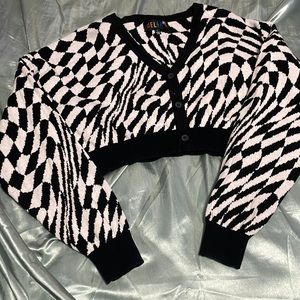 Checkered Cropped Cardigan